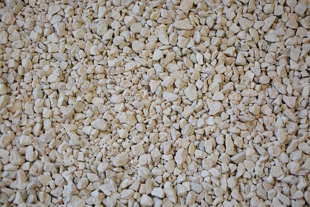 A close-up view of light beige gravel stones