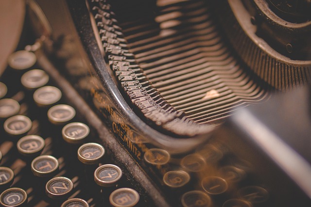Close-up view of a vintage typewriter keyboard and typebars